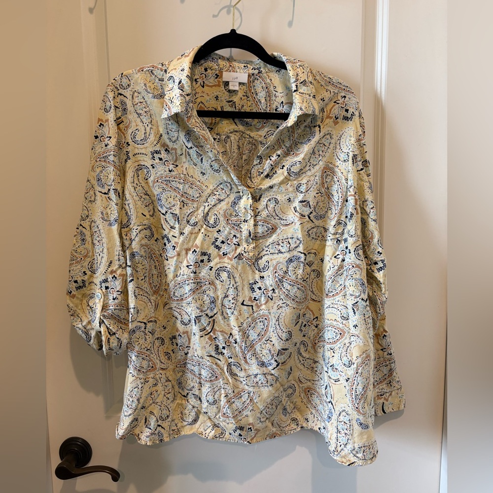 J. Jill Yellow Paisley Button-Front Blouse